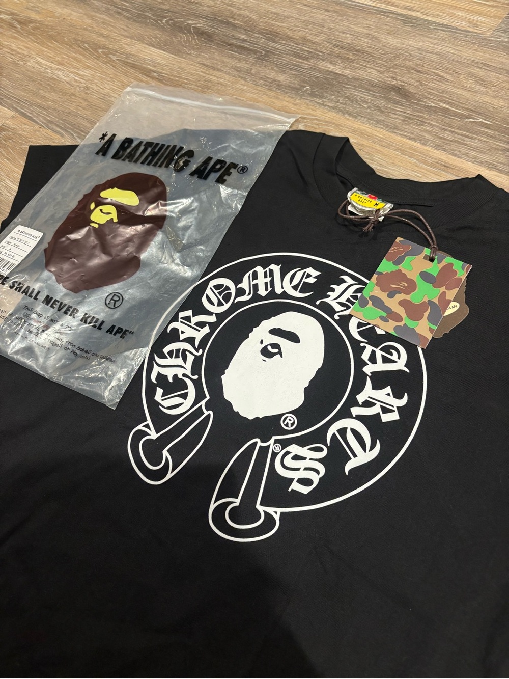 A Bathing Ape x Chrome Hearts Black Graphic Tee size Medium